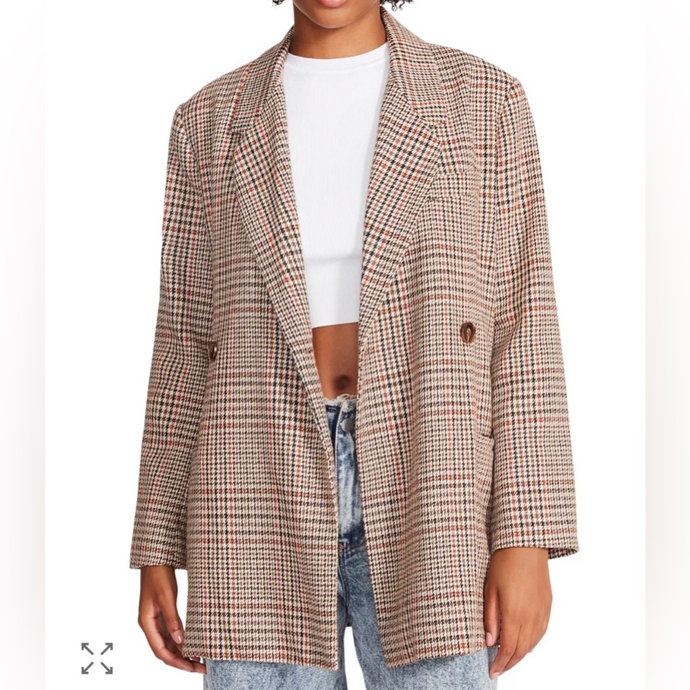 NWT Steve Madden Stella Herringbone Chicory Brown Checkered Blazer size XL